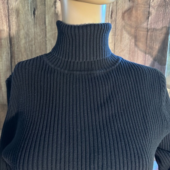 Womens Gap Stretch Ribbed Black Turtleneck Sweater - Large, Cotton Blend - Picture 9 of 15